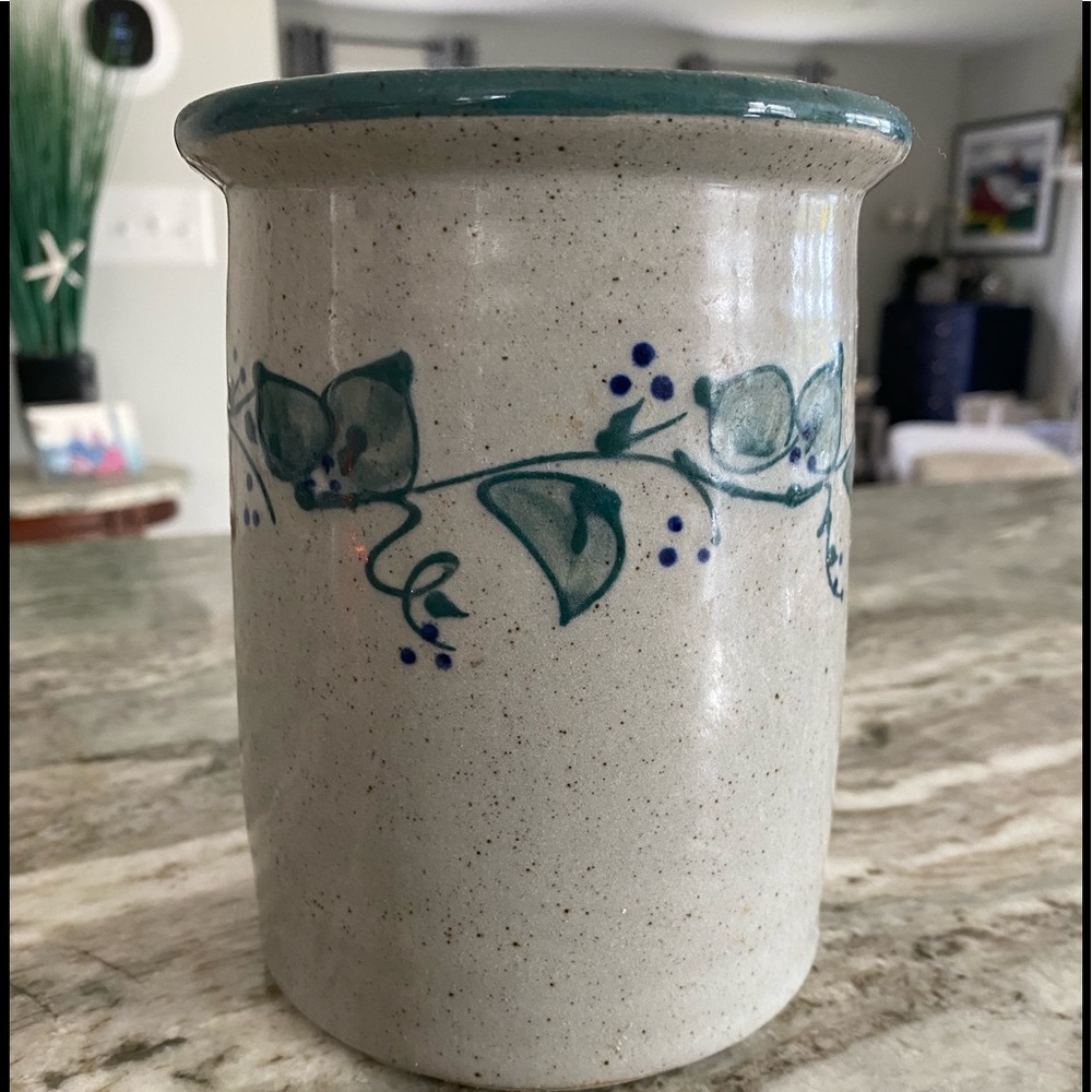 Handmade pottery utensil crock